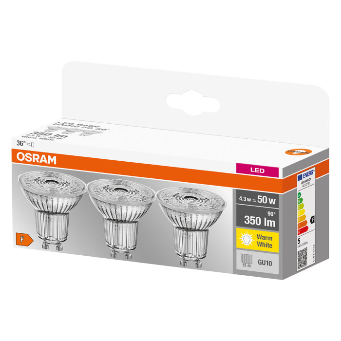 Osram LED Base PAR16 spotpære GU10 4,3W 3-pk